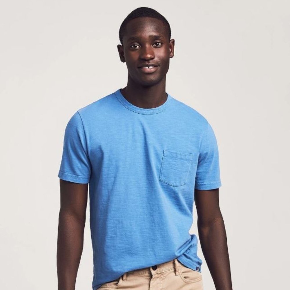 Faherty Cobalt Blue Sunwashed Pocket Tee, Medium